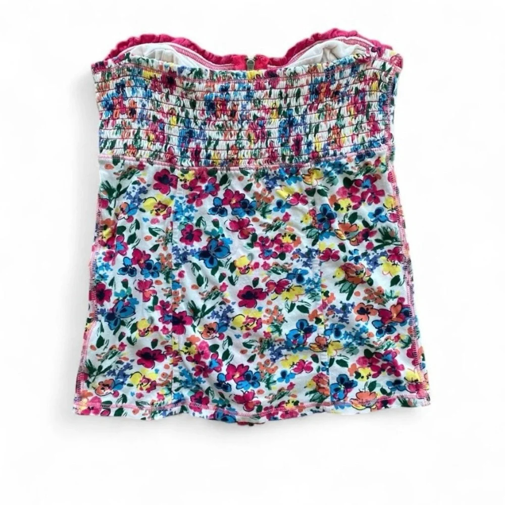 Hollister Floral Zip Up Bustier Tube Top - Pink and Yellow - Size xs - Picture 6 of 8